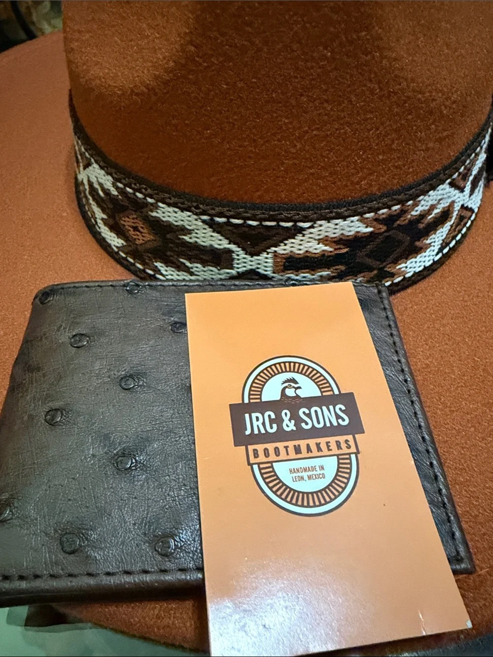 JRC & Sons Brown Ostrich Embossed Leather Wallet